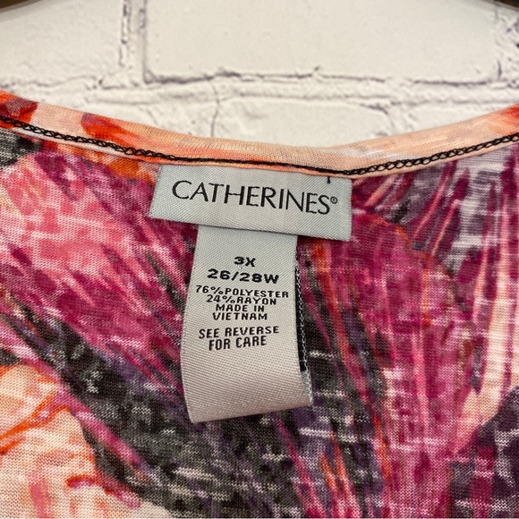 Catherines Womens Shirt 3X 26/28W Floral Print Sleeveless Round Neck Tiered - Picture 3 of 5